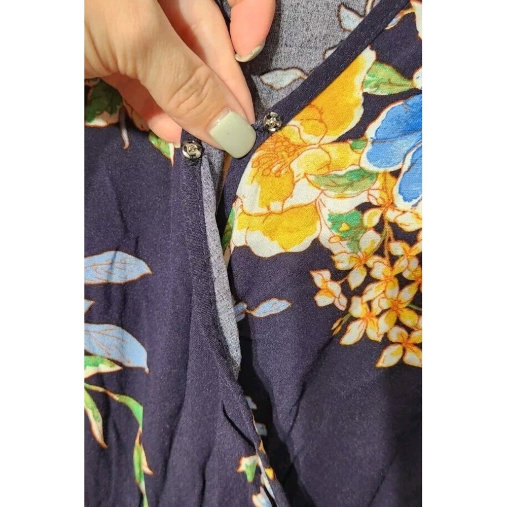 Band Of Gypsies Jumpsuit Womens M Floral Boho Navy‎ Yellow Flutter Sleeve P102 - Picture 9 of 13